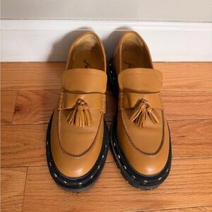 Free People Tan Leather Tassel Loafers